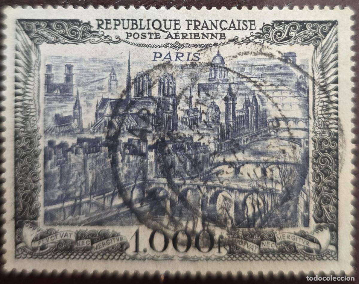 Sellos: O) 1950 FRANCE, AIR VIEW OF PARIS, SCT C27 1000fr, USED, EXCELLENT CONDITION