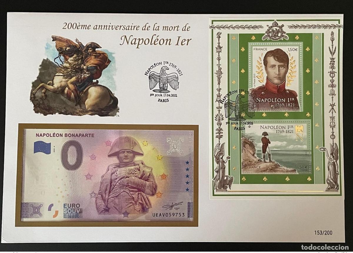Sellos: Funda para billetes de recuerdo en euros Francia Napole&oacute;n I Bonaparte 2021 Bloque Par&iacute;s