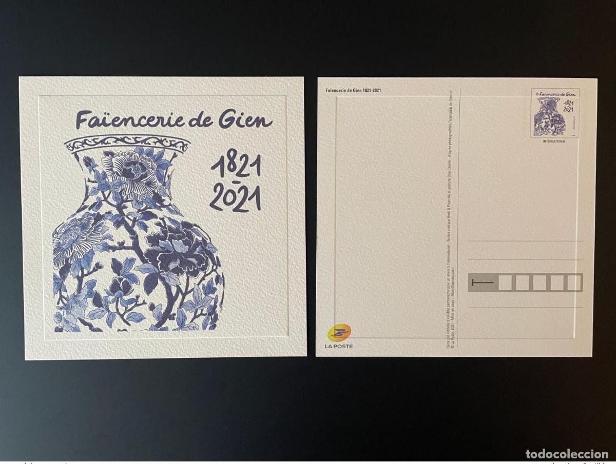Sellos: Francia 2021 Papeler&iacute;a Entier Ganzache Loza de Gien 1821 Cer&aacute;mica Steingut