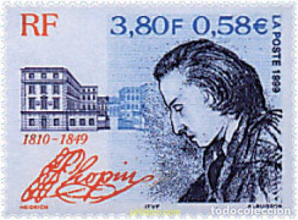 Sellos: 53542 MNH FRANCIA 1999 150 ANIVERSARIO DE LA MUERTE DEL COMPOSITOR FREDERIC CHOPIN