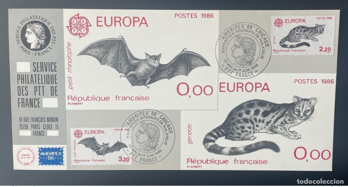 Sellos: 026 Mapa oficial de la Exposici&oacute;n Internacional Chicago 1986 FDC Francia CEPT Bat