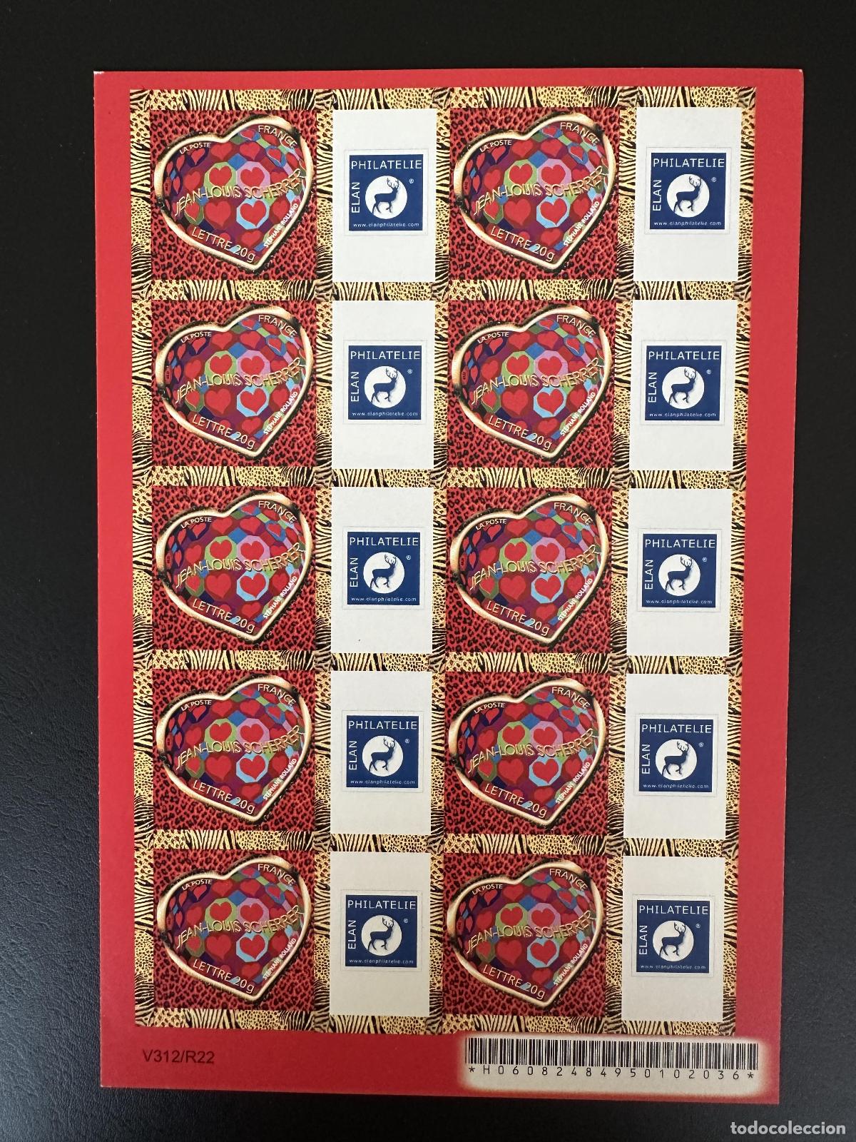 Sellos: Francia 2006 YT F3863A hoja J-Louis Scherrer coraz&oacute;n San Valent&iacute;n 20g adhesivo