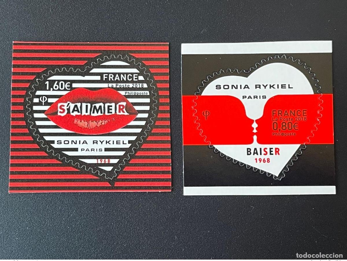 Sellos: Francia 2018 Autoadhesivo YT 1514/1515 Corazones Sonia Rykiel D&iacute;a de San Valent&iacute;n MNH**