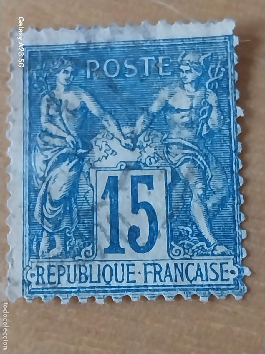 Sellos: FRANCIA Yvert 90 15 C&eacute;ntimos azul Sage SELLO CIRCULADO ORIGINAL SXIX
