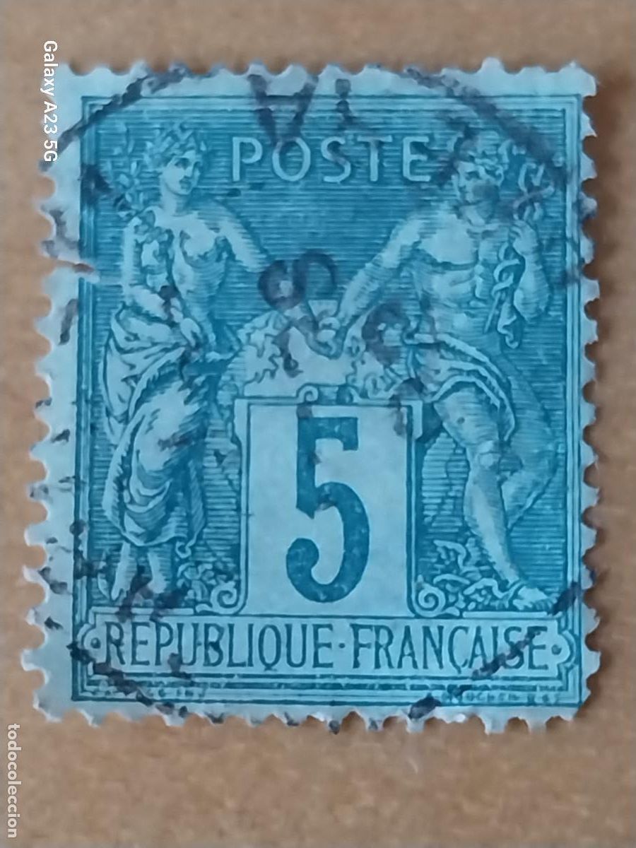 Sellos: FRANCIA 5 C&eacute;ntimos SELLO CIRCULADO ORIGINAL SXIX