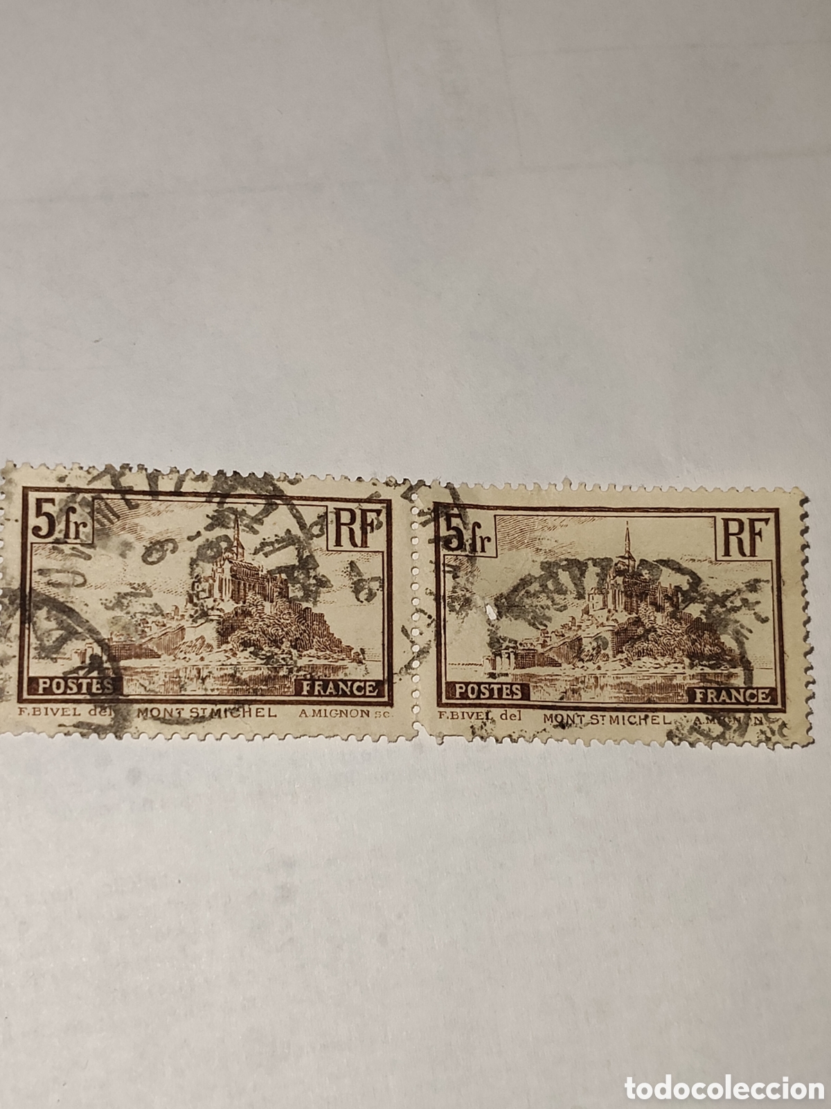 Sellos: Bloque de 2 sellos de Francia Monte Saint Michel 1929-31 usado