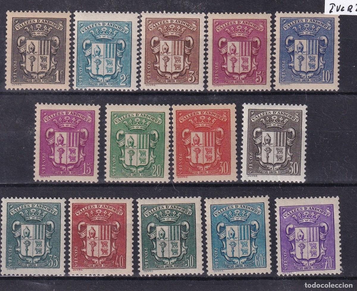 Sellos: Sellos ANDORRA FRANCESA a&ntilde;o 1937/43 Yvert 47/60* en NUEVO v.c. 87 &euro;
