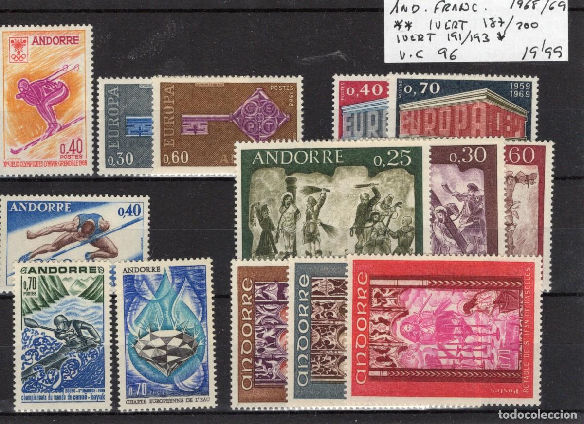Selos: Sellos ANDORRA FRANCESA a&ntilde;o 1968/69 YVERT 187/200** (191/193*) en NUEVO v.c. 96 &euro;