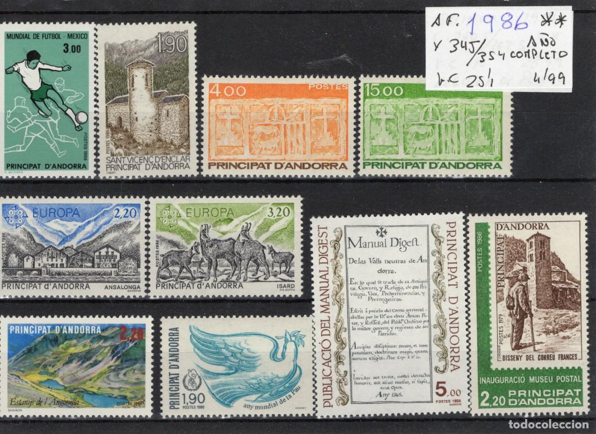 Selos: Sellos ANDORRA FRANCESA a&ntilde;o 1986 COMPLETO YVERT 345/354** en NUEVO v.c. 25.10 &euro;