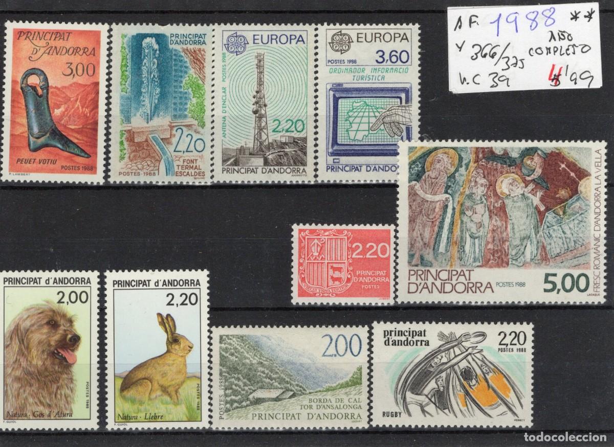 Selos: Sellos ANDORRA FRANCESA a&ntilde;o 1988 COMPLETO YVERT 366/375** en NUEVO v.c. 39 &euro;