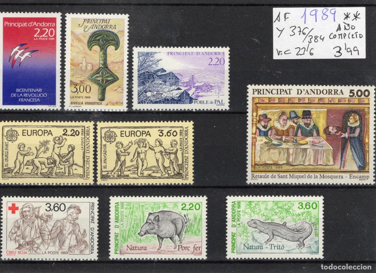 Selos: Sellos ANDORRA FRANCESA a&ntilde;o 1989 COMPLETO YVERT 376/384** en NUEVO v.c. 23.60 &euro;