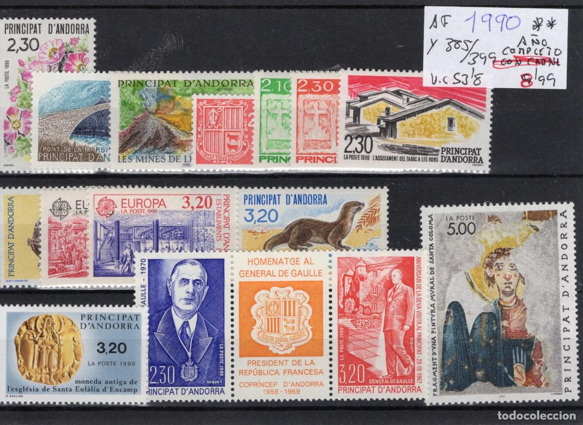 Selos: Sellos ANDORRA FRANCESA a&ntilde;o 1990 COMPLETO YVERT 385/399** en NUEVO v.c. 53.80 &euro;
