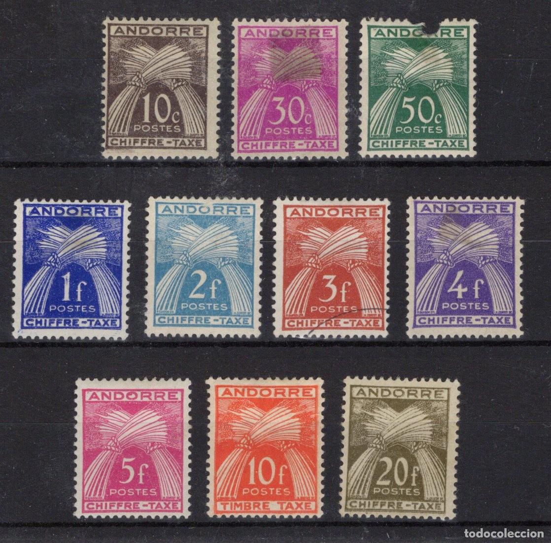 Selos: Sellos ANDORRA FRANCESA TASAS a&ntilde;o 1943/48 YVERT 21/31* en NUEVO sin 25 (23 deteriorado)