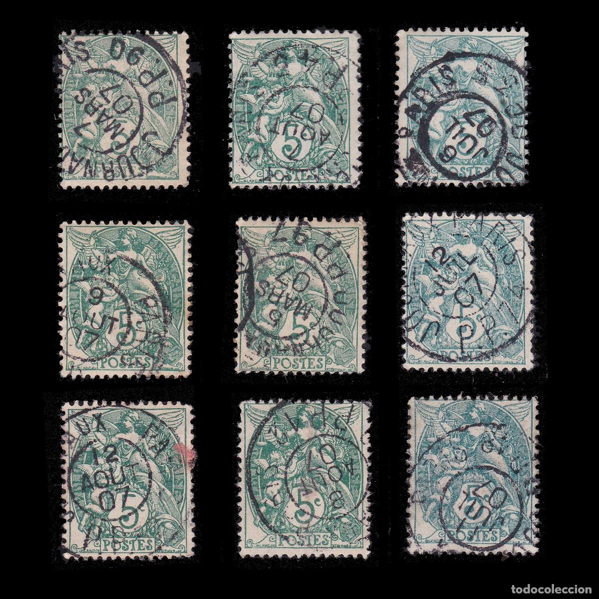 Sellos: FRANCE. 1909-24. IVERT 111 9 STAMP CANCEL. + GIFT