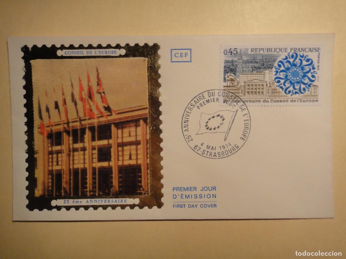 Briefmarken: Francia, sobre 1&ordm; d&iacute;a, 25&ordm; Ani. consejo de Europa, matasello Strasbourg-a&ntilde;o 1974- ref 102/138