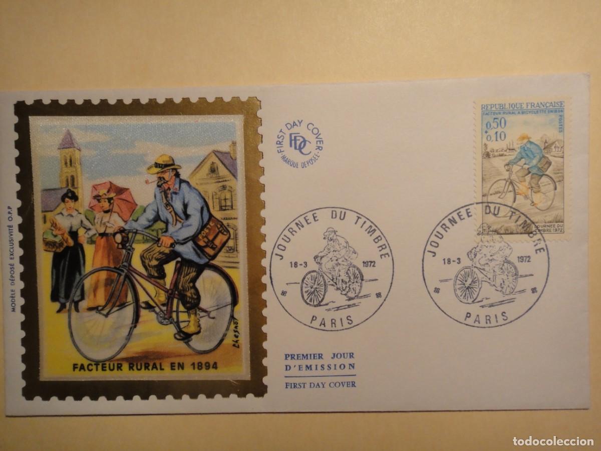Briefmarken: Francia, sobre 1&ordm; d&iacute;a, D&iacute;a del sello, (Cartero Rural en 1894) matasello Paris-a&ntilde;o 1972- ref 102/132