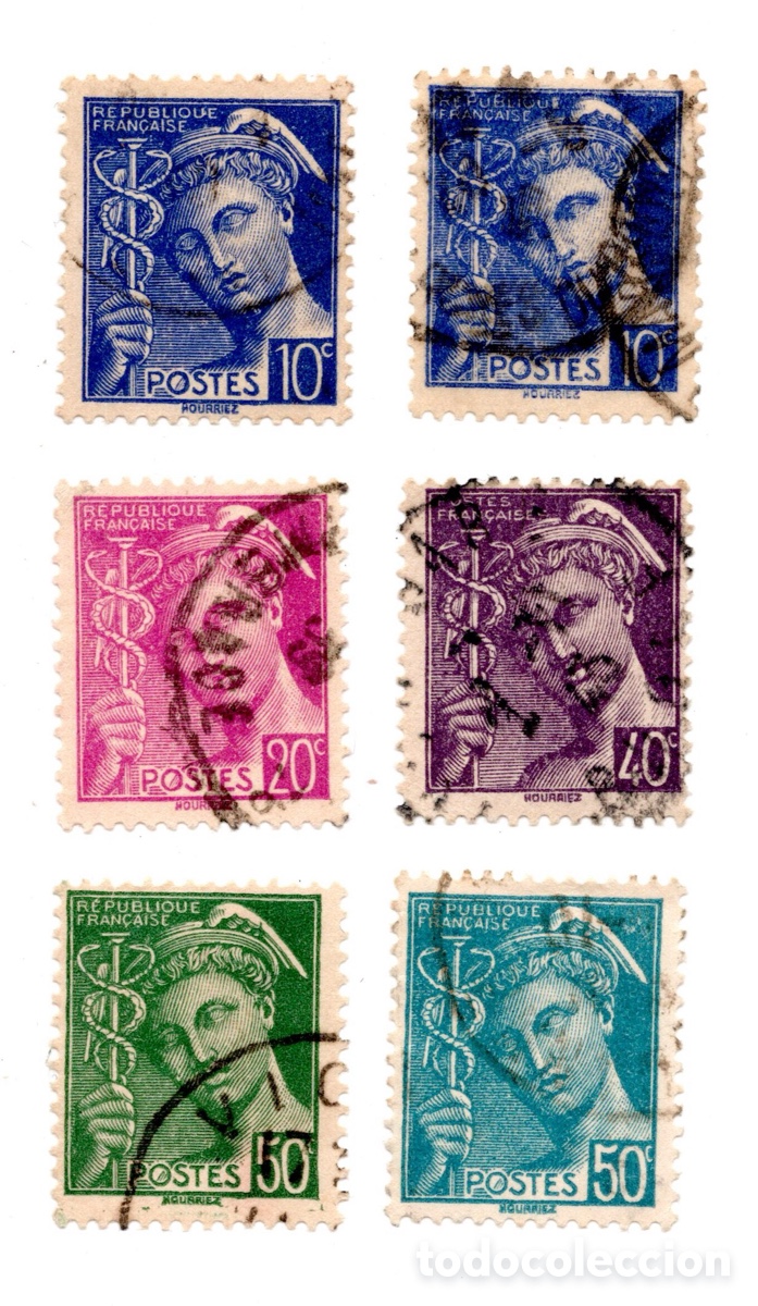 Sellos: FRANCIA 1938-1942 Tipo Mercurio - lote 6 sellos usados