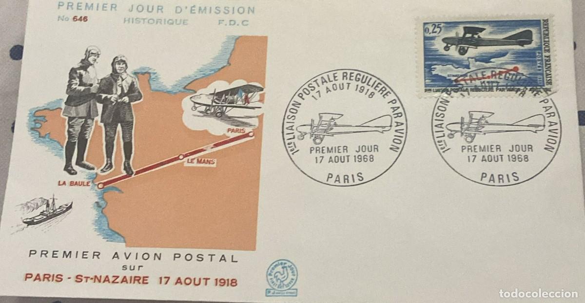 Sellos: TS) 1968 FRANCE, FDC,THE FIFTIETH ANNIVERSARY OF THE FIRST REGULAR AIRMAIL ROUTE BETWEEN PARIS, LE M