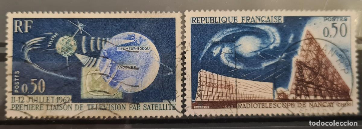 Timbres: Serie de sellos usados de Francia 1962-63: Telecomunicaciones espaciales
