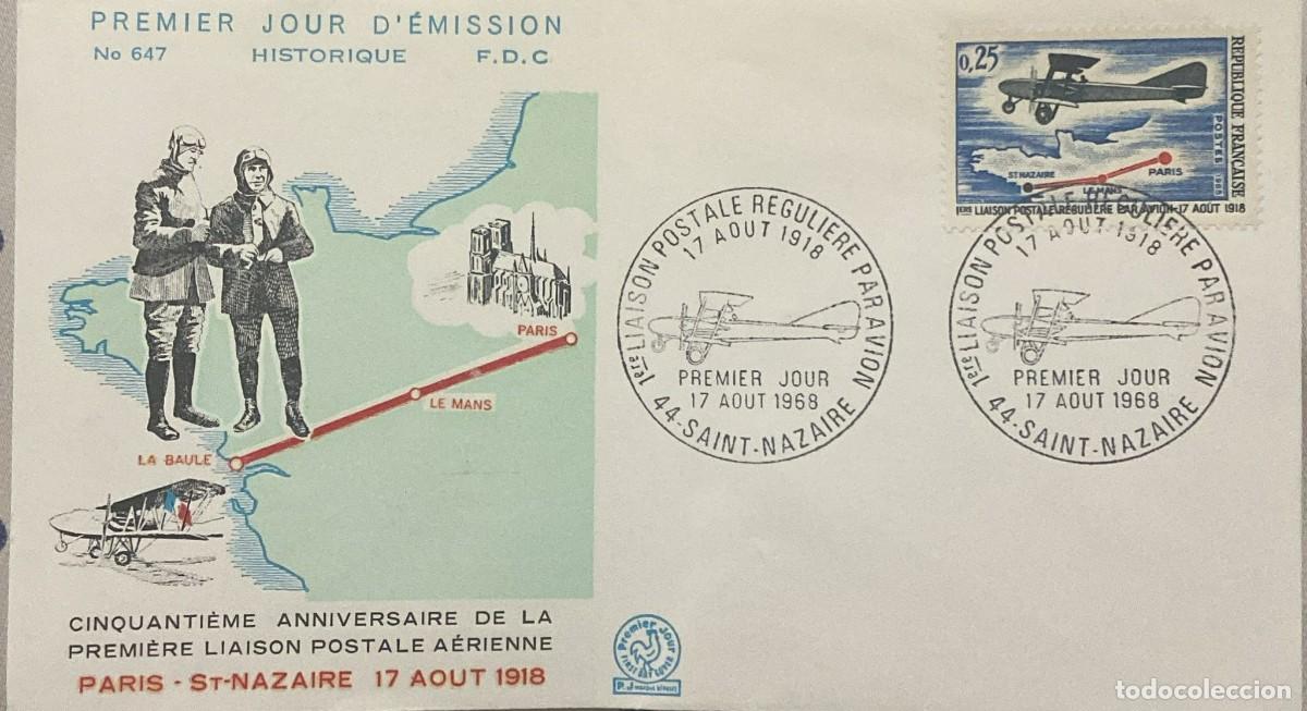 Sellos: TS) 1968 FRANCE, FDC,50TH ANNIVERSARY OF THE FIRST REGULAR AIRMAIL SERVICE BETWEEN PARIS AND SAINT-N