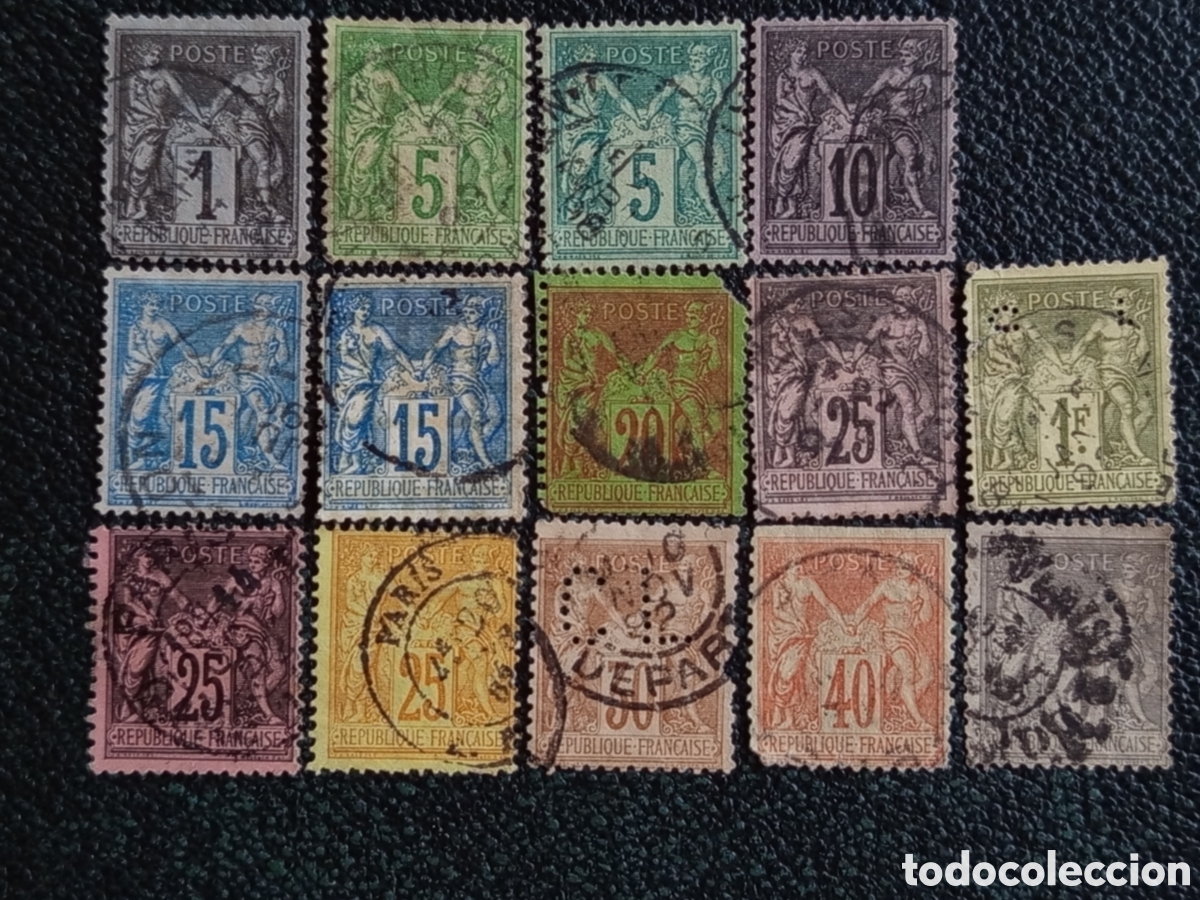 Sellos: Lote 14 Sellos Francia 1876/1900 Tipo Sage Usados - Cat&aacute;logo Yvert 74/105