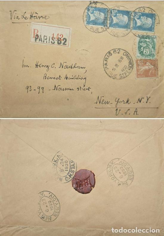 Sellos: TS) 1930 FRANCE, COVER SENT FROM PARIS TO NEW YORK,WITH BACTERIOLOGIST LOUIS PASTEUR, ALLEGORY (BLAN