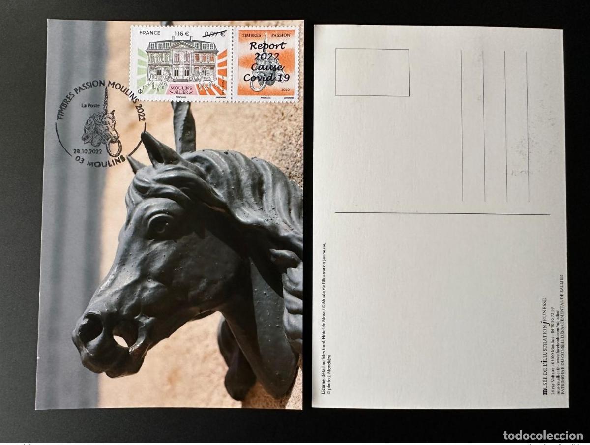 Sellos: Francia 2022 YT 5437A Maxi Carte Surch. Moulins Allier estampa Passion Unicorn