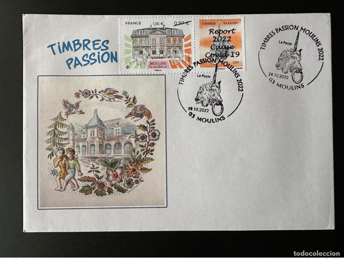 Sellos: Francia 2022 YT 5437A sobre FDC Surch. Sal&oacute;n Moulins Allier Timbres Passions