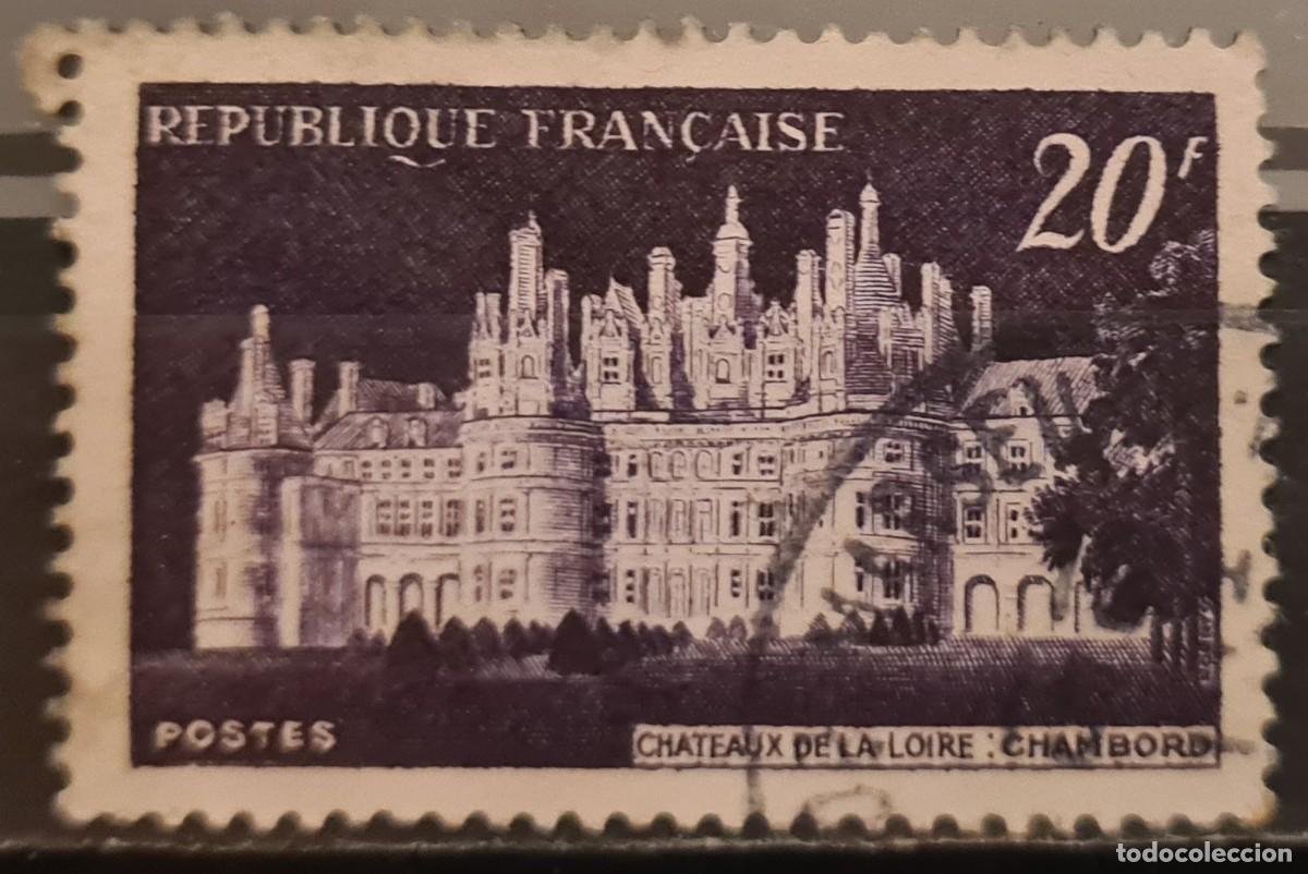 Sellos: Sello usado de Francia 1952: castillo de Chambord y primer espect&aacute;culo de luces y sonido