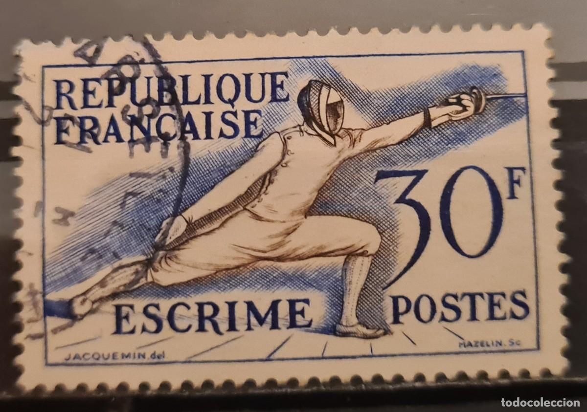 Sellos: Sello usado de Francia 1953: juegos ol&iacute;mpicos de Helsinki