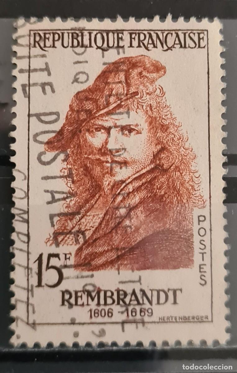 Sellos: Sello usado de Francia 1957. Celebridades extranjeras: Rembrandt
