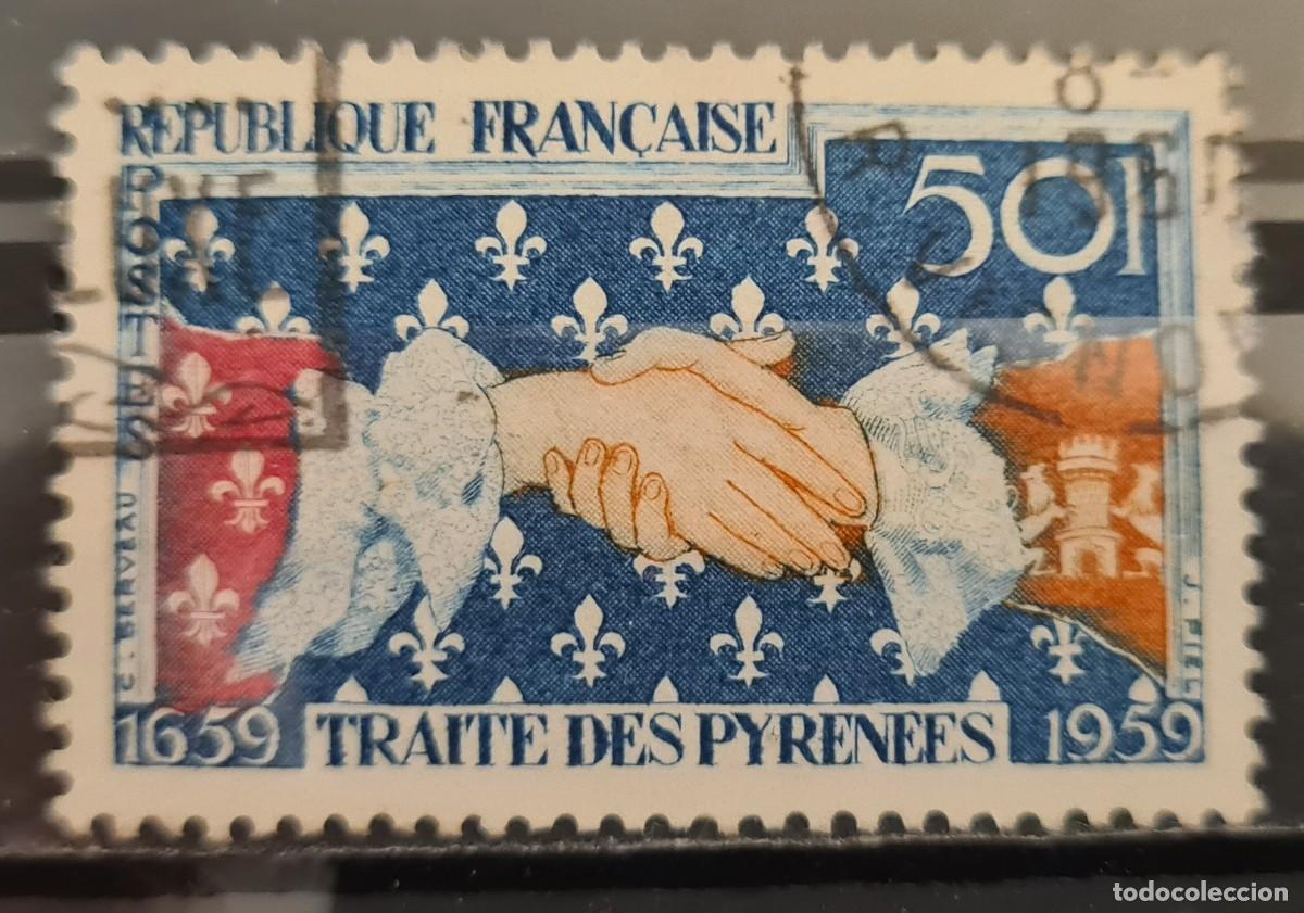 Sellos: Sello usado de Francia 1959: Tricentenario del Tratado de los Pirineos