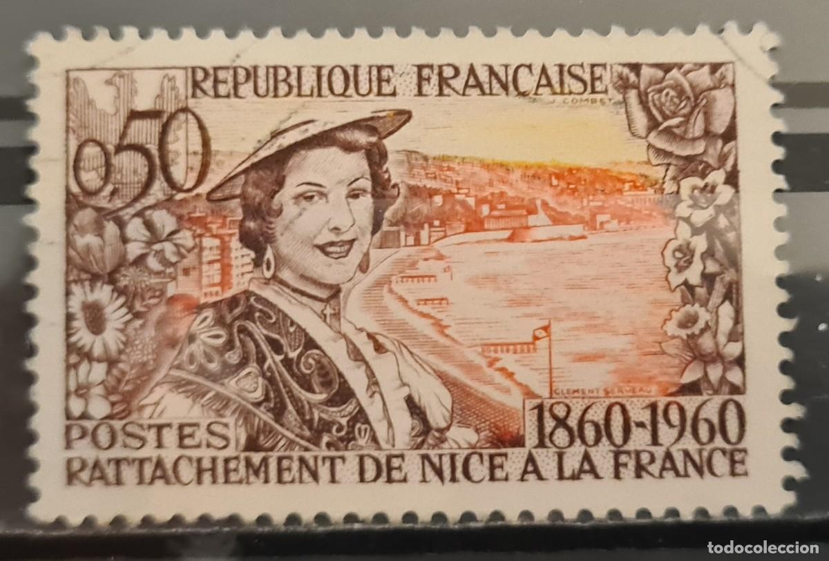 Sellos: Sello usado de Francia 1960: Centenario de la uni&oacute;n del ducado de Savoya y el condado de Niza