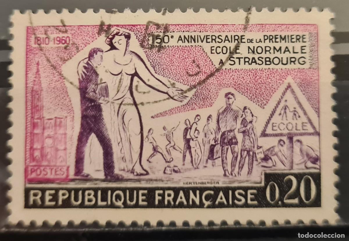 Sellos: Sello usado de Francia 1960: Sesquicentenario de la Escuela Normal de Estrasburgo
