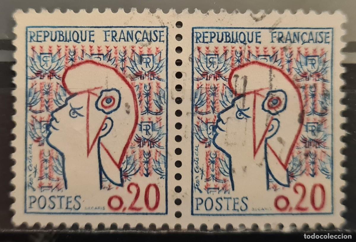 Sellos: Sello usado de Francia 1961: Marianne, de Cocteau