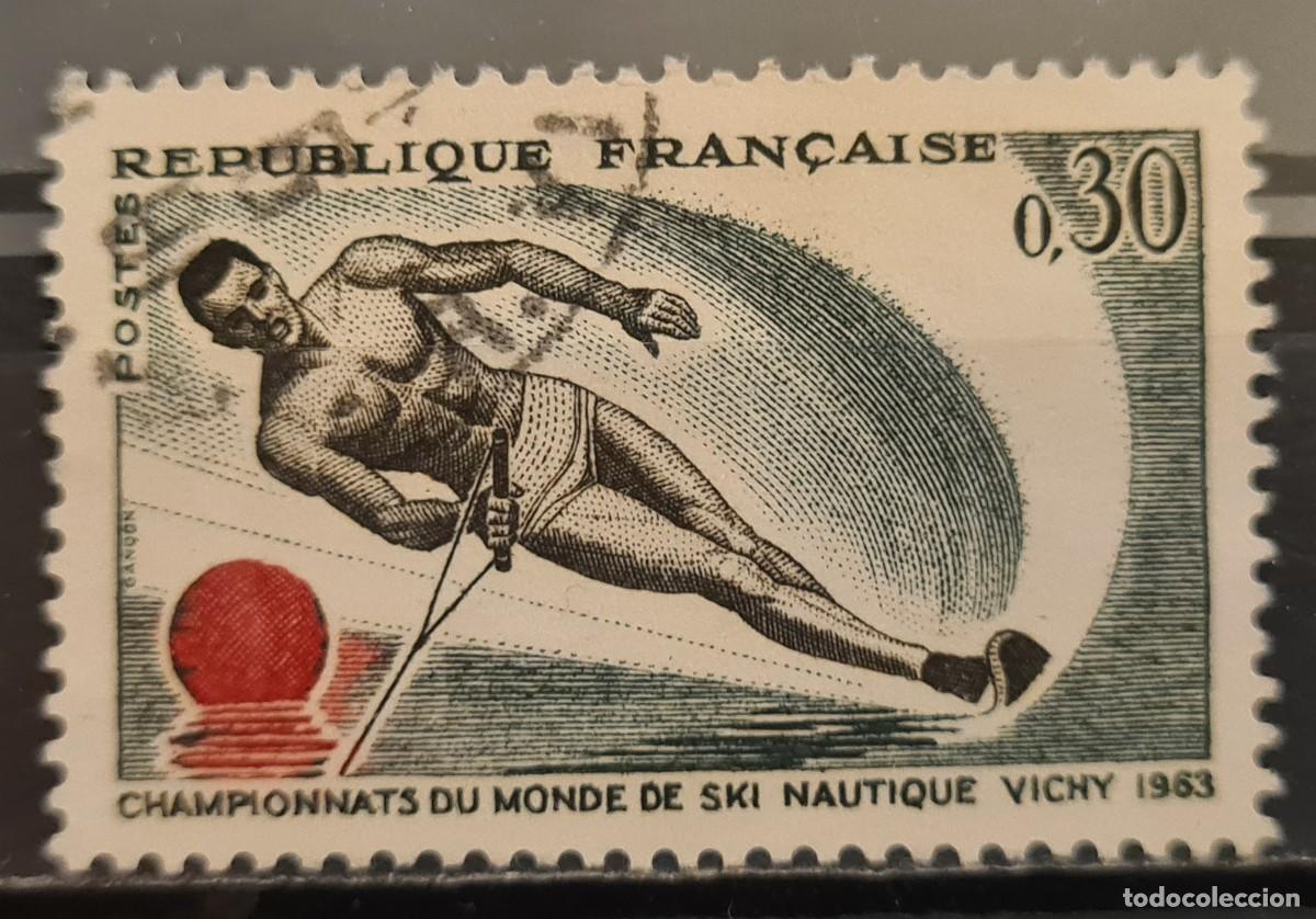 Sellos: Sello usado de Francia 1963: Campeonatos del Mundo de esqu&iacute; na&uacute;tico, Vichy