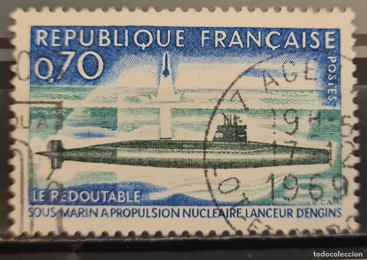 Sellos: Sello usado de Francia 1969: Submarino nuclear &rdquo;Le Redoutable&rdquo;