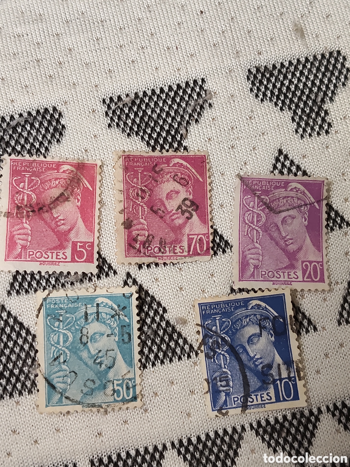 Sellos: 5 Sellos de Francia Dios Mercurio 1938-42 usados