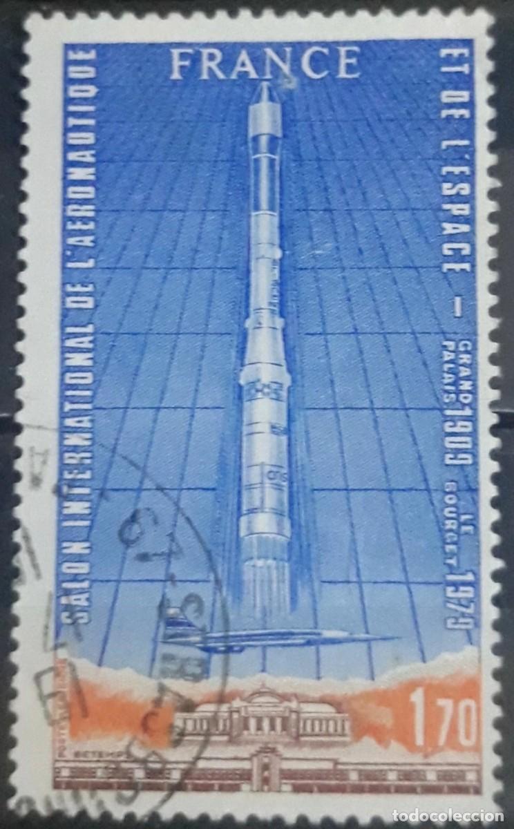 Sellos: FRANCIA 1979 Sal&oacute;n internacional de la aeron&aacute;utica y del espacio. Par&iacute;s. A&eacute;reo. USADO.