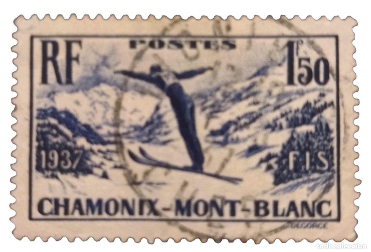 Sellos: FRANCIA 1937 Campeonato mundial de esqu&iacute;. Yvert: 334. USADO.