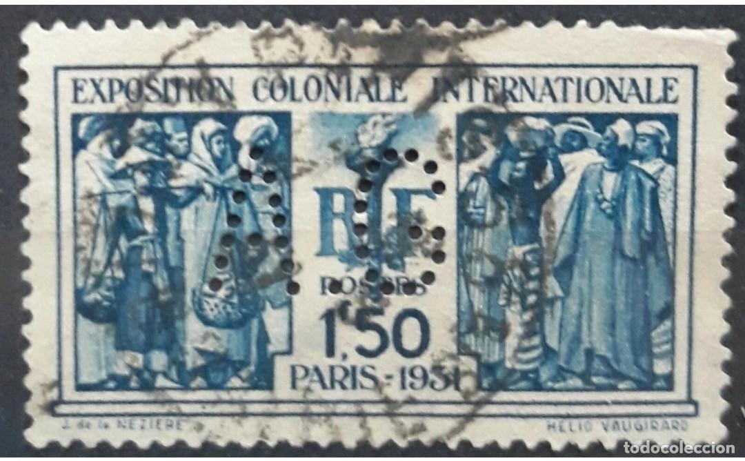 Sellos: FRANCIA 1931 Exposici&oacute;n colonial internacional. Par&iacute;s. Yvert: 274. PERFORADO - PERFIN. USADO.