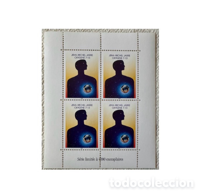 Sellos: 1997, Jean Michel Jarre Oxygen Tour bloque de 4 vi&ntilde;etas con la portada del lp, nueva con goma.