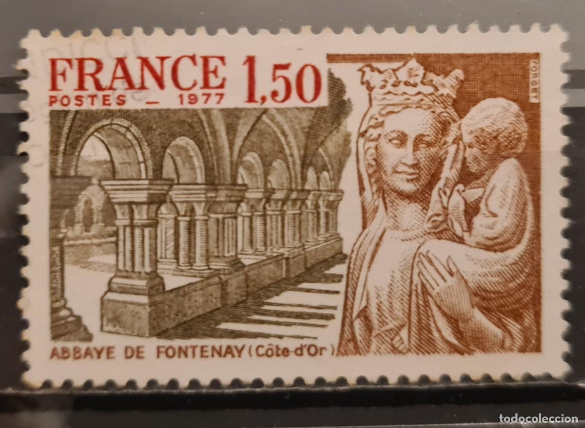 Sellos: Sello usado de Francia 1977. Serie tur&iacute;stica: abad&iacute;a de Fontenay