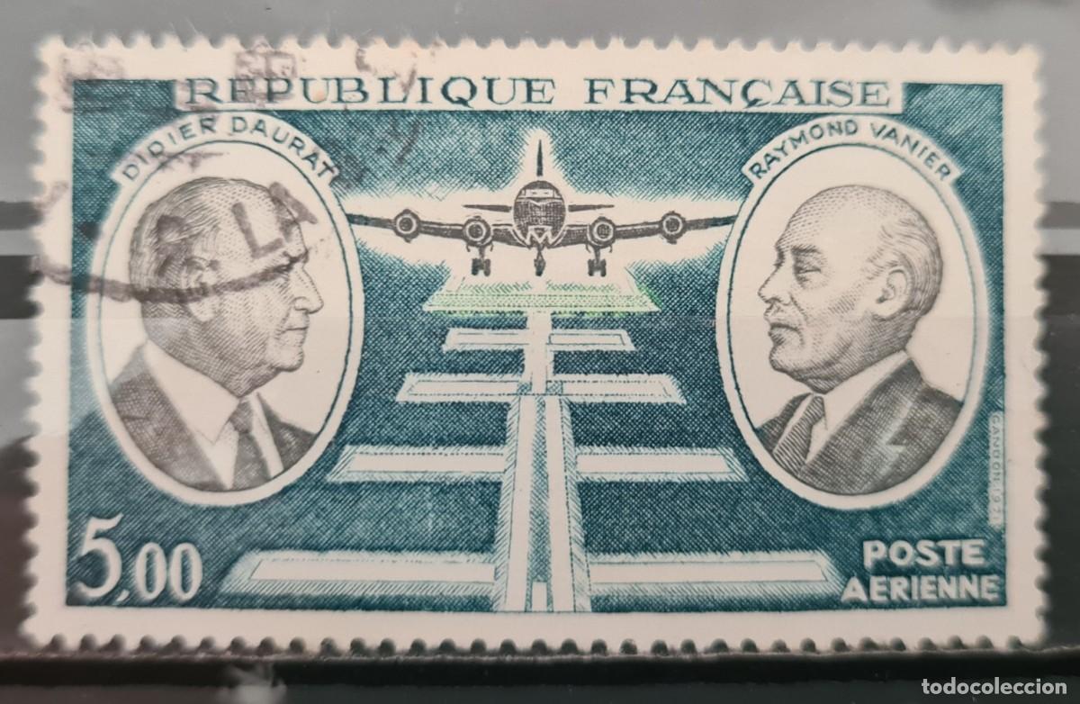 Sellos: Sello a&eacute;reo usado de Francia 1971: Didier Daurat y Raymond Vanier, pioneros del correo a&eacute;reo