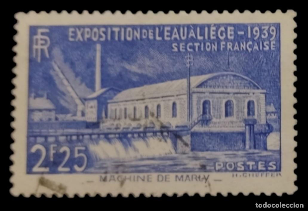 Sellos: FRANCIA 1939 Exposici&oacute;n del agua. Lieja. Ivert: 430. USADO.