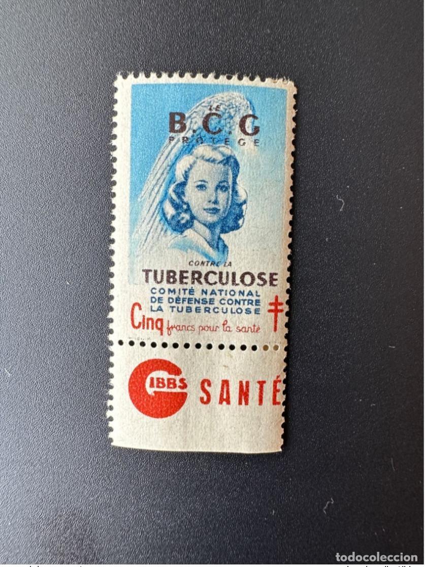Sellos: Francia 1948 Limpieza contra la tuberculosis antituberculosa: el BCG protege a 5 Francs Gibbs