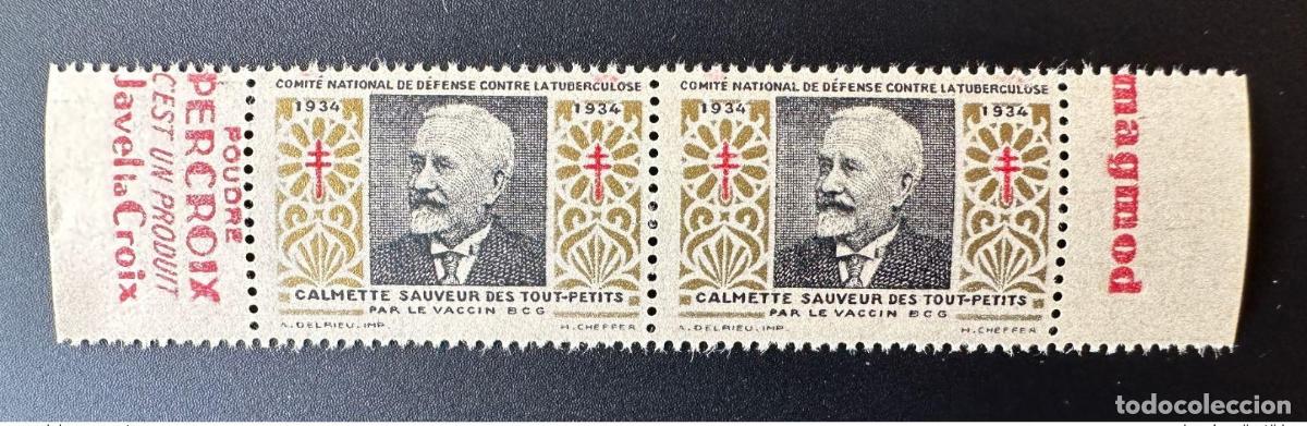 Sellos: Francia 1934 Medicamento antituberculoso Calmette Javel Percroix La Croix Estrasburgo