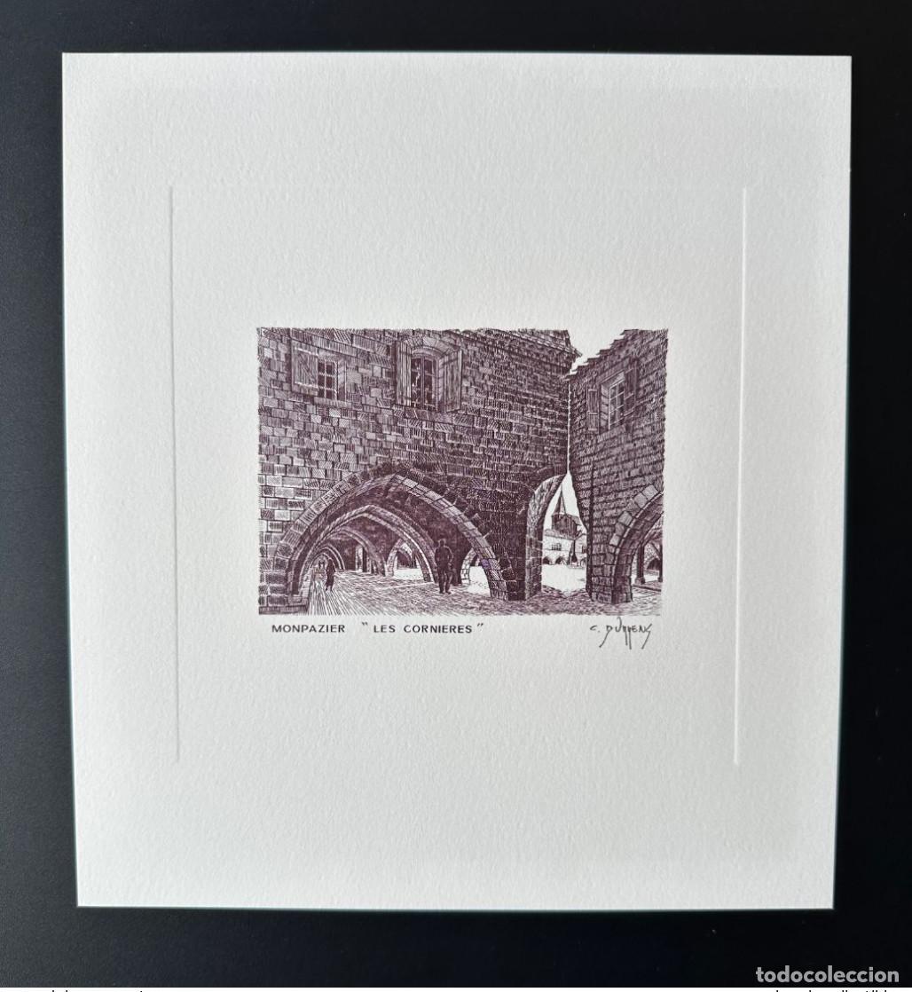 Sellos: Francia 1986 Grabado a prueba de marr&oacute;n Durrens Monpazier Les Corni&egrave;res 21 x 19 cm ITVF