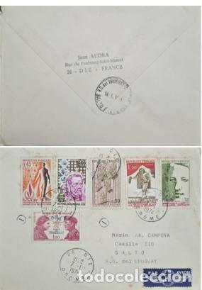 Sellos: MI) 1974 FRANCE, AIRMAIL COVER SENT FROM DIE TO SALTO, URUGUAY, WITH MULTIPLE FRANKING AND MULTIPLE