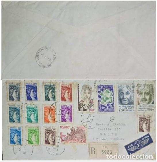 Sellos: MI) 1978 FRANCE, COVER SENT BY AIRMAIL FROM DIE TO SALTO, URUGUAY, WITH A MULTIPLE FRANKING OF 15 ST